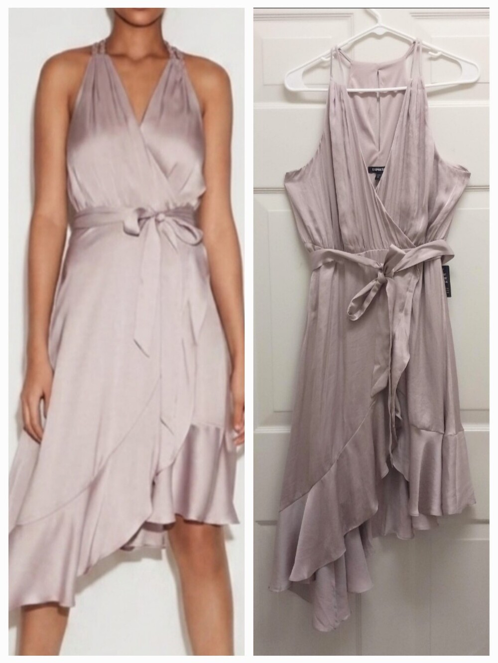 Express Satin Wrap Dress High Low Ruffle Medium Glam Party Wedding Cocktail Boho